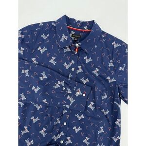 Talbots Shirt Womens Medium Blue Christmas Holiday Yorkie Dog Candy‎ Cane